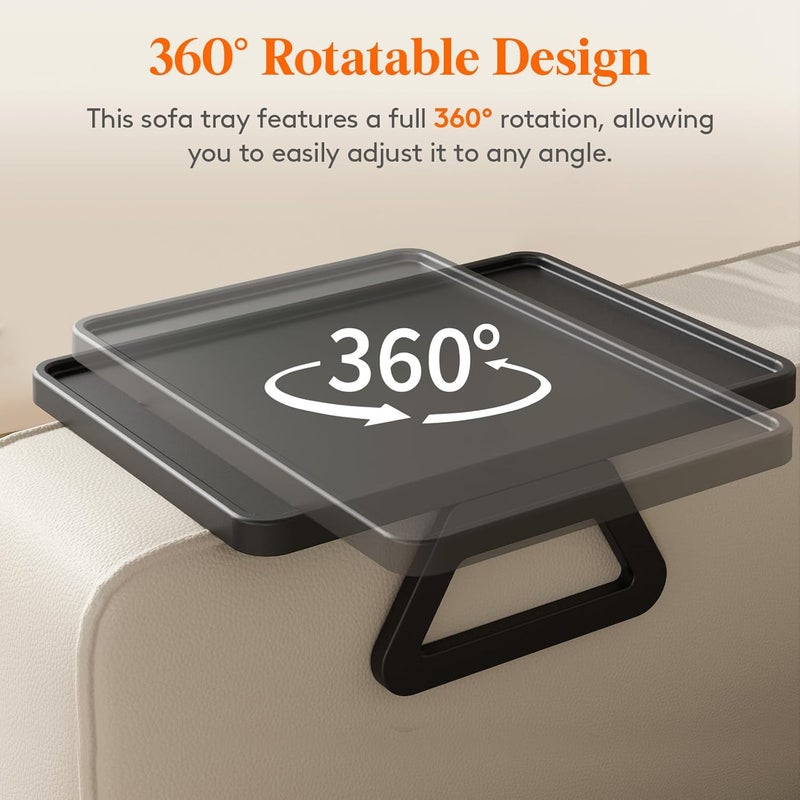 Lifewit Plastic Rotating Couch Armrest Table, Adjustable Sofa Arm Clip Holder Tray for Snack/Fast Food/Fruit/Drink, Large Foldable Stable Sofa Table with Reinforced Clamp, Black - Image 5